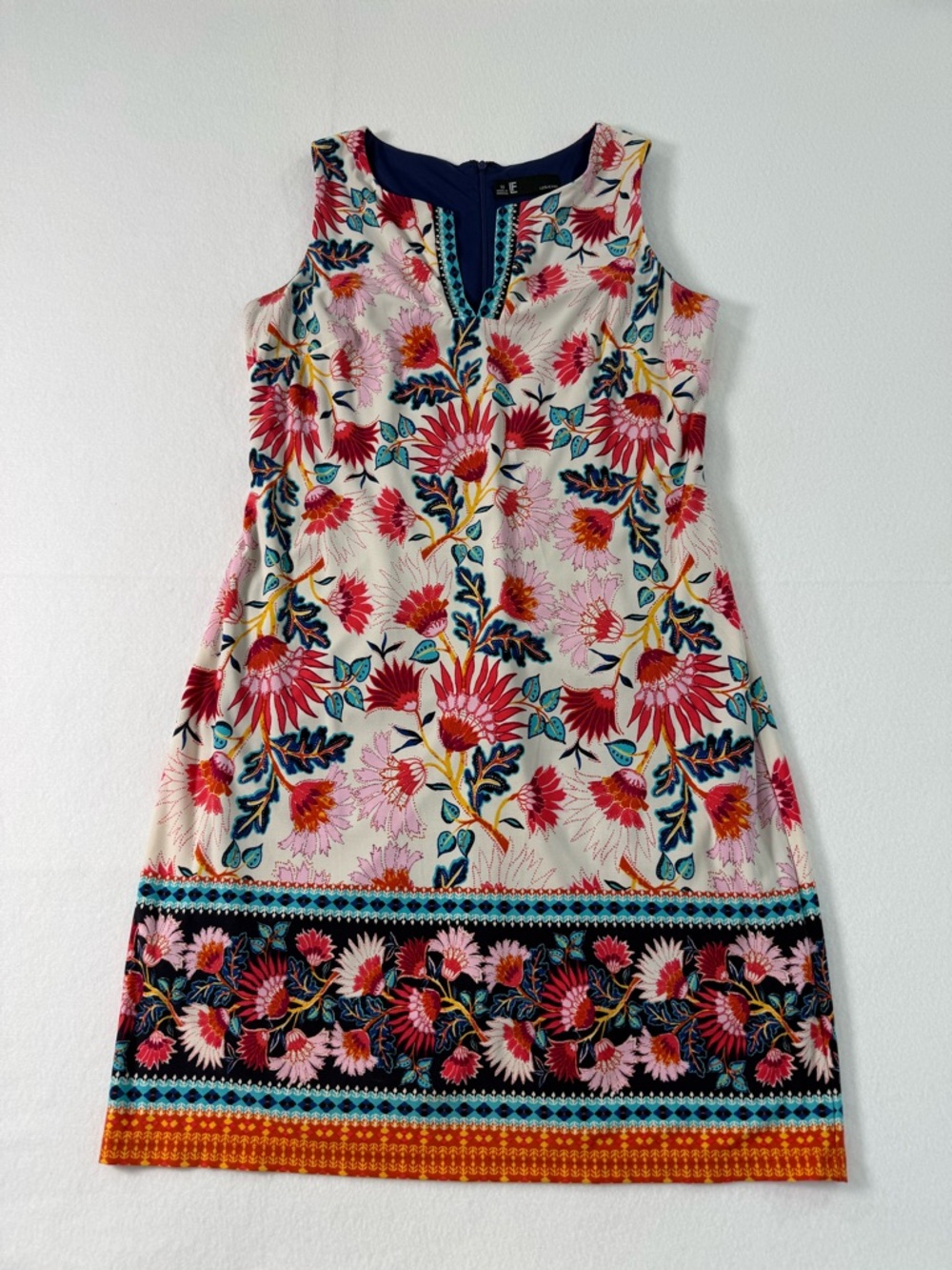 Leslie Fay Sleeveless Floral Shift Dress - Pink, Teal & Orange - Picture 2 of 6